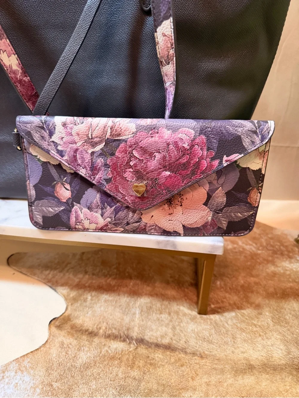 Betsey Johnson grey Tote with Gold Plaque